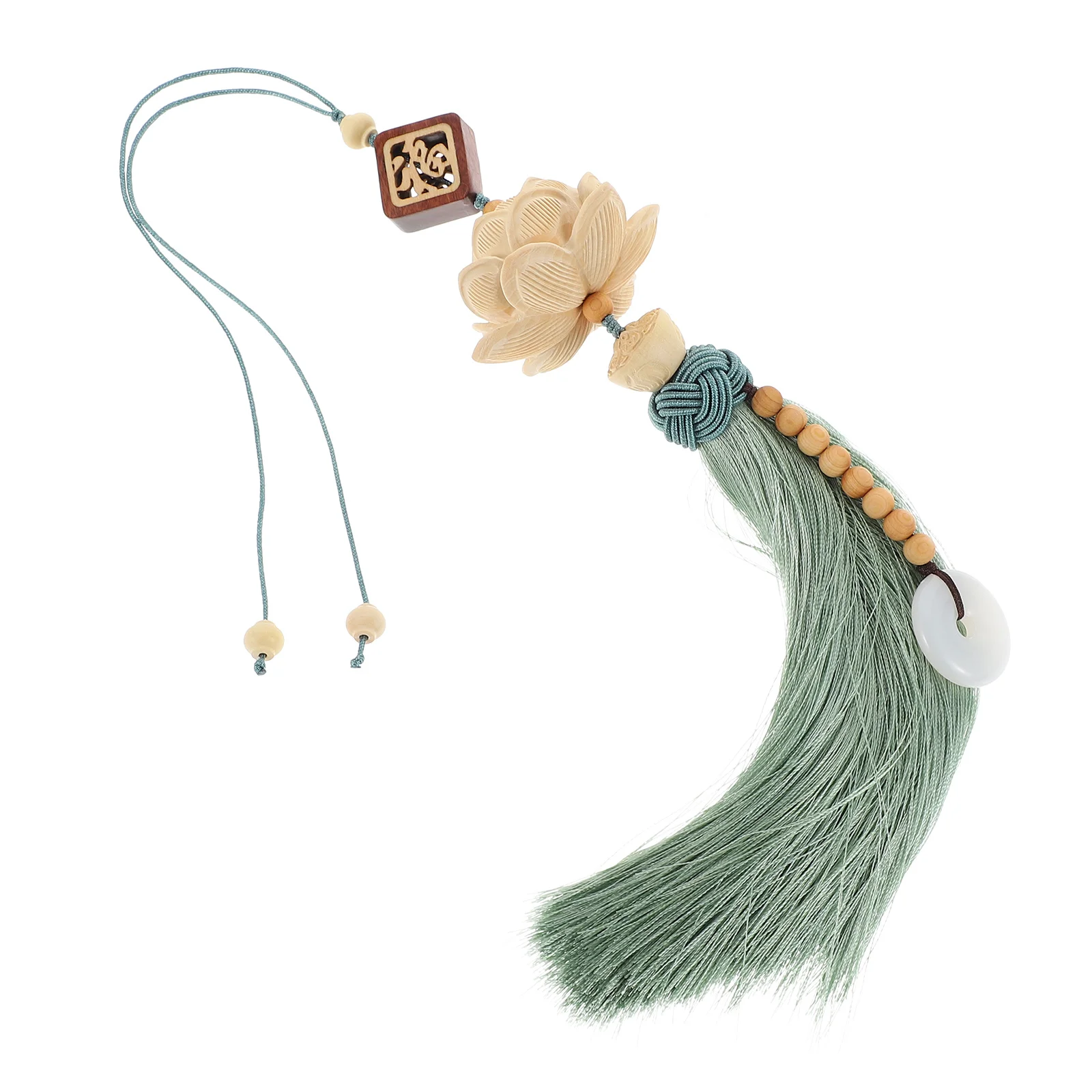 

Beautifully Crafted Lotus Shaped Rearview Mirror Pendant Sturdy Wooden Car Hanging Decor with Woven Rope for Auto Interior