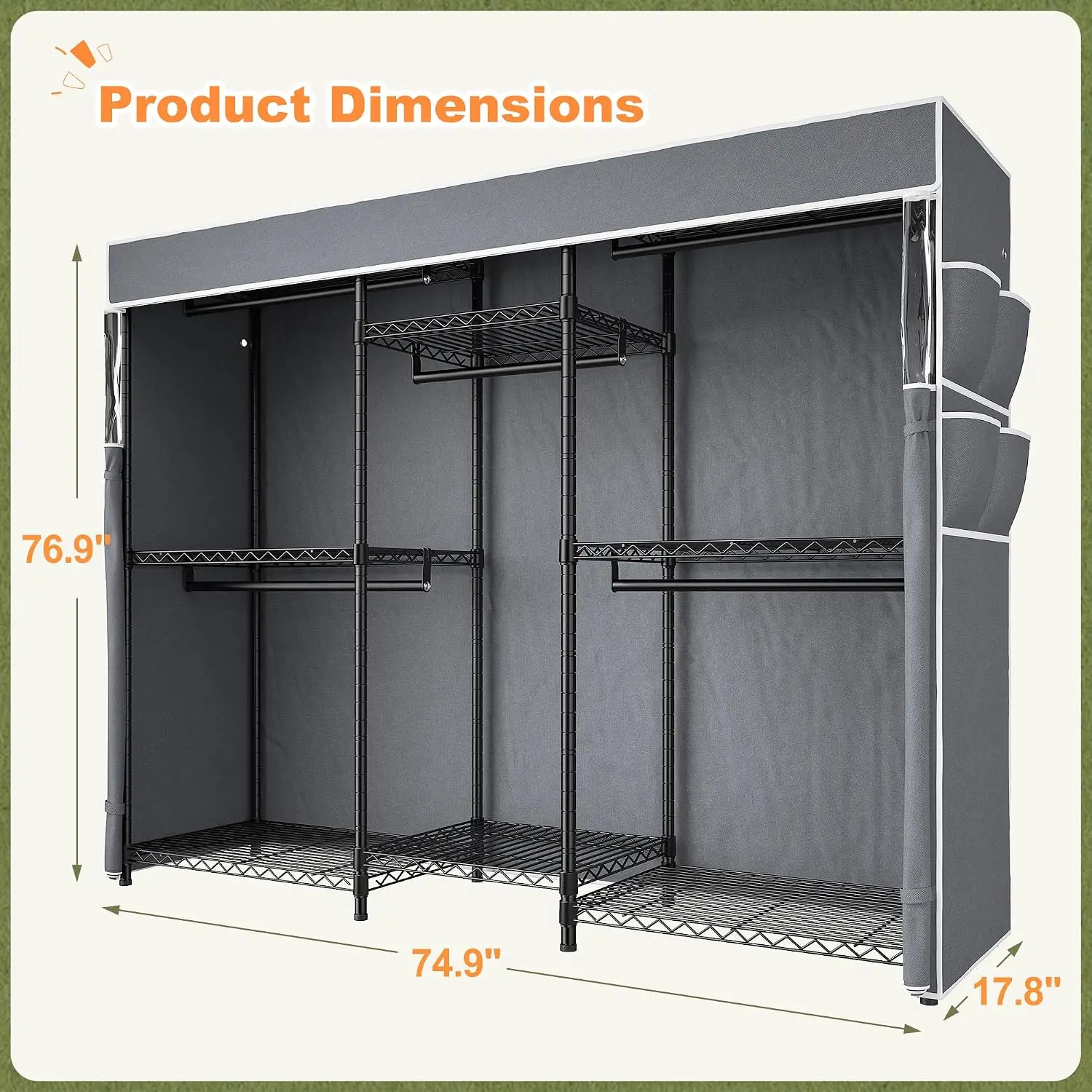 Heavy Duty Clothes Rack with Cover 1100LBS Capacity Sturdy Steel, Customized