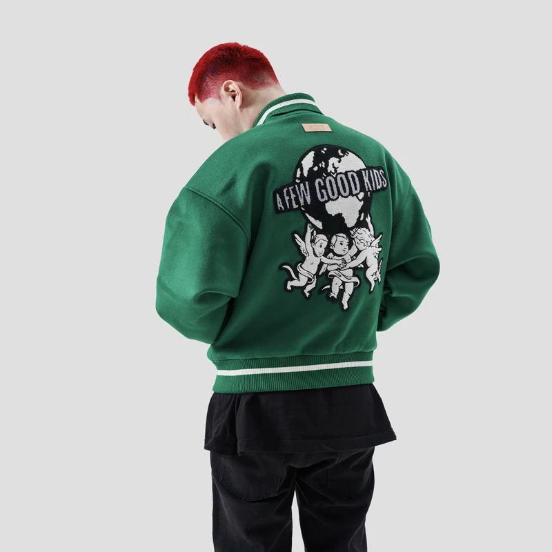 Angels Pattern Embroidery Varsity Jacket Men HipHop High Street Man Woman Unisex Loose Bomber Jacket Fall Retro Baseball Uniform