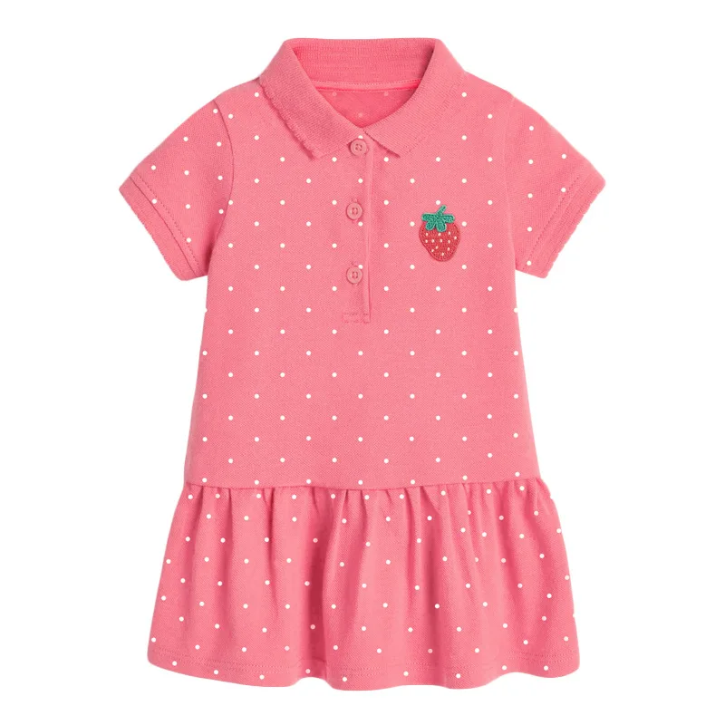 2025 Summer European And American Style Children's Dress Baby Girls Short Sleeves Turn-down Collar Knitting Polo Dress 2-7Y