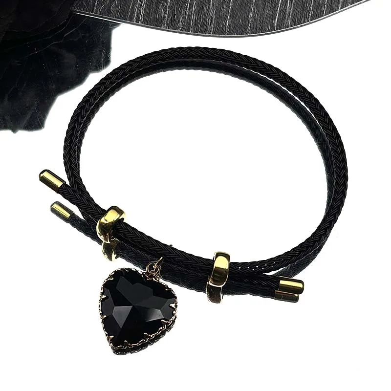 Goth Punk Rot Schwarz Lila Herz Armband für Frauen Männer Edelstahl Gold Silber Farbe Glas Hand Kette Paar Schmuck Geschenk