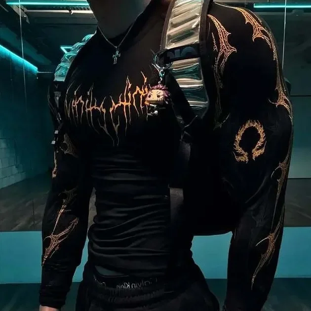 Men's Breathe divinit  Black Sports Compression Long Sleeve Lightning Branch Patterns Fitness Bodybuilding Street Top T-shirt