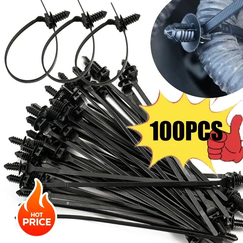 

10/20/50/100PCS Push-in Cable Ties Self-locking Auto Wiring Harness Management Straps Nylon Cable Tie Fasteners Auto Parts