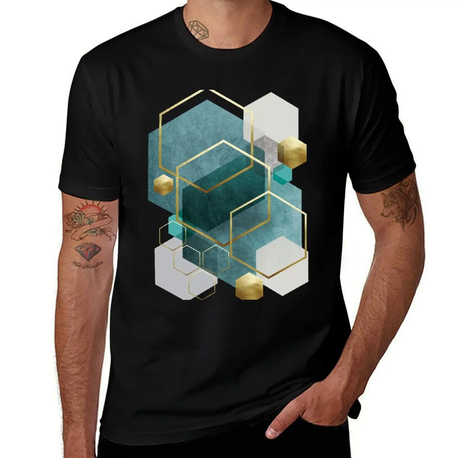 Hexagon Art T-Shirt Stylish Graphic Short Sleeve Top T-Shirt