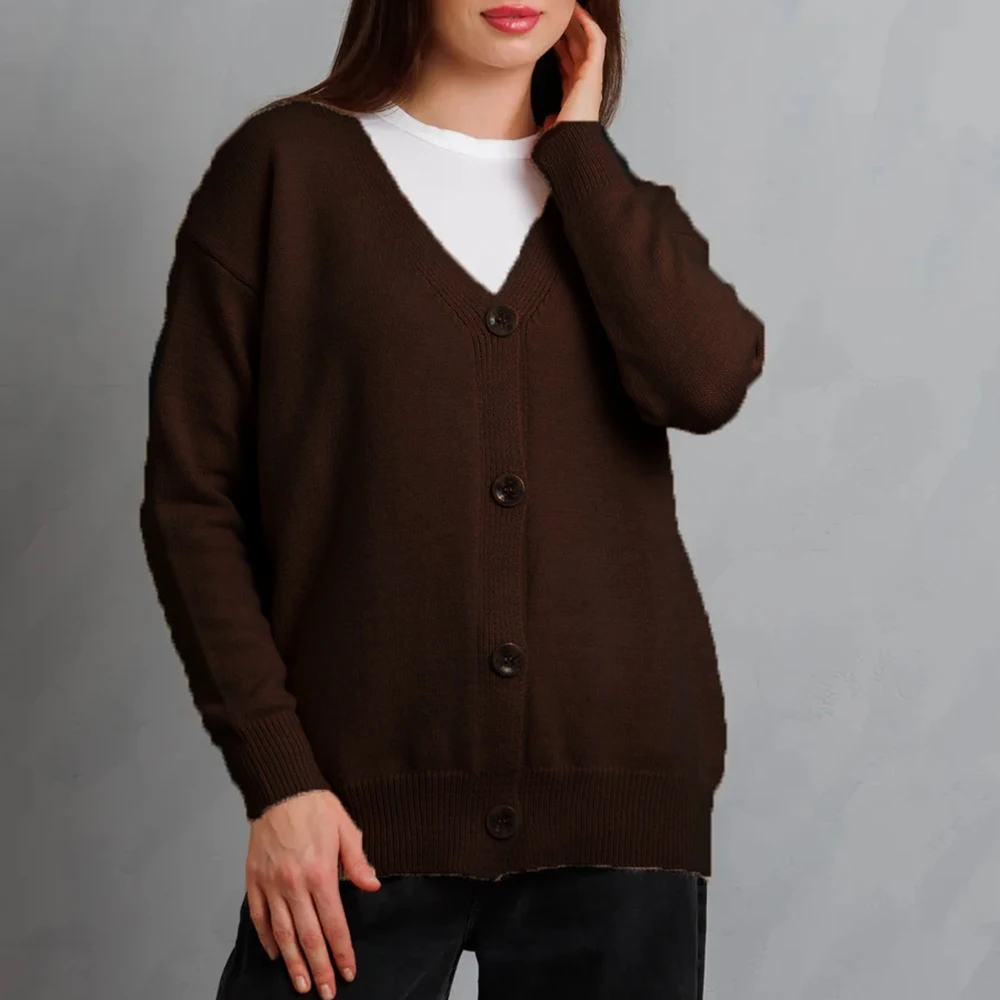 الصلبة اللون محبوك سترة مفتوحة المرأة فضفاضة عارضة سترة برقبة على شكل حرف V الخريف الشتاء نمط جديد