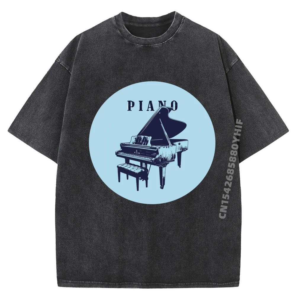 

Piano Instrument with Speech For Classic Music Lovers Mens Korean Fashion Mans Leisure Washed Camisetas De Hombre