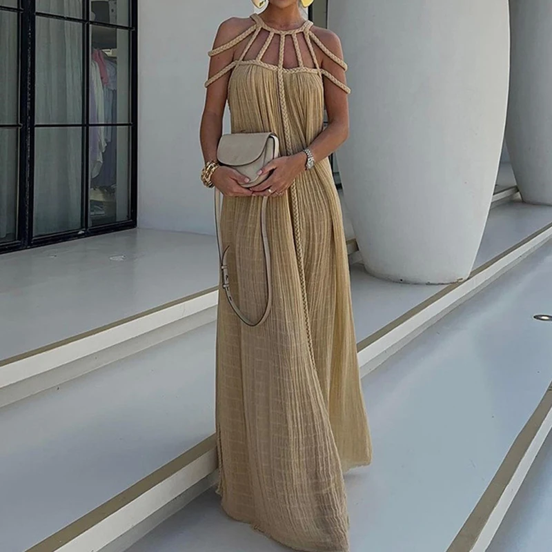 2024 New Elegant Solid Split Robe Dress Sexy Bandage Pleated Slim Long Dress Fashion Off Shoulder High Waist Women Evening Dress