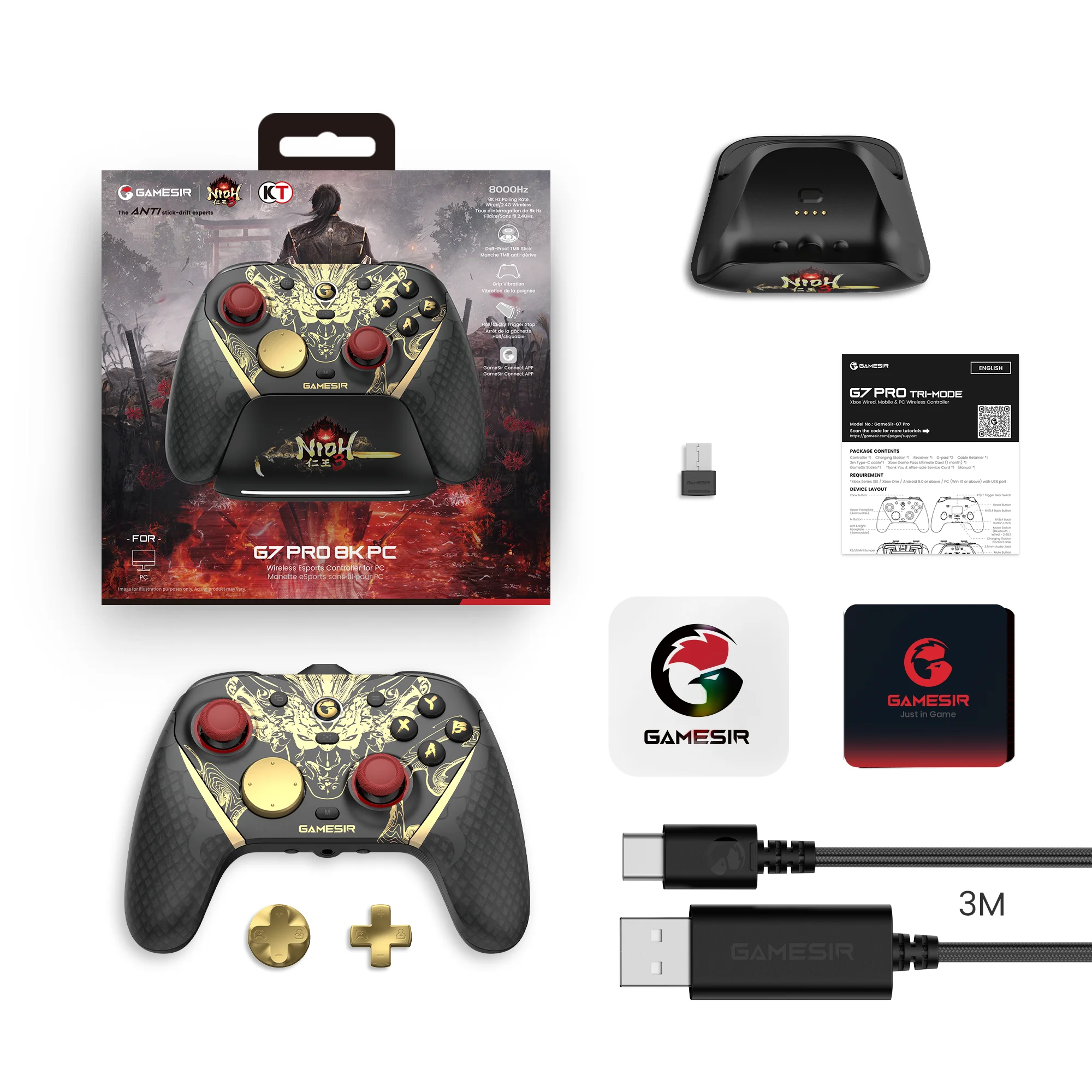 GameSir G7 Pro 8K Nioh 3 Edition Esports Wireless Switch Controller mit Ladestation, TMR Gen-2 Joystick, Hall-Effekt, Gyroskop