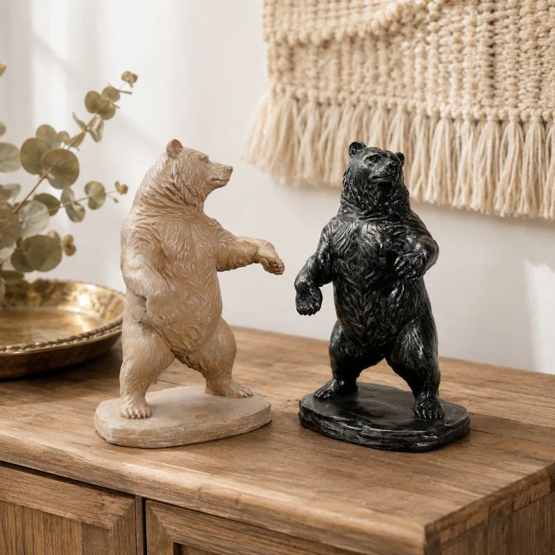 Creative Resin Bear Ornament Simulation Animal Brown Bear Desktop Decoration, Standing Black/brown Bear Animal Model Doll Action