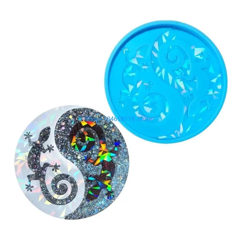 Convenient Geckos Patterned Round Silicone Mold for Resin Art Projects