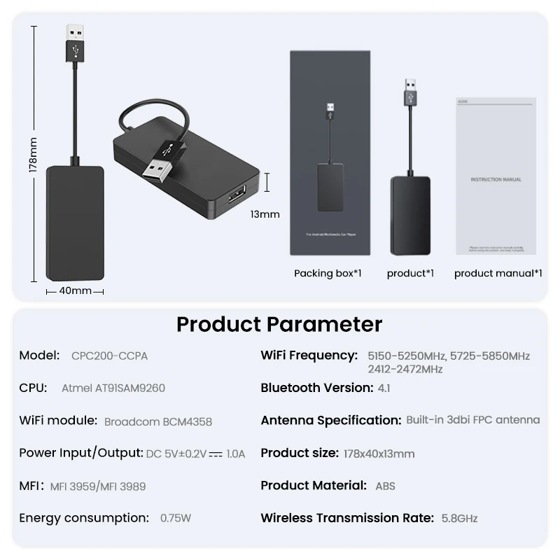 Carlink Cpc200 Ccpa نظام أندرويد للسيارات سلكي إلى لاسلكي Carplay Usb Dongle Ai Box محول تشغيل السيارة صندوق أندرويد للسيارات