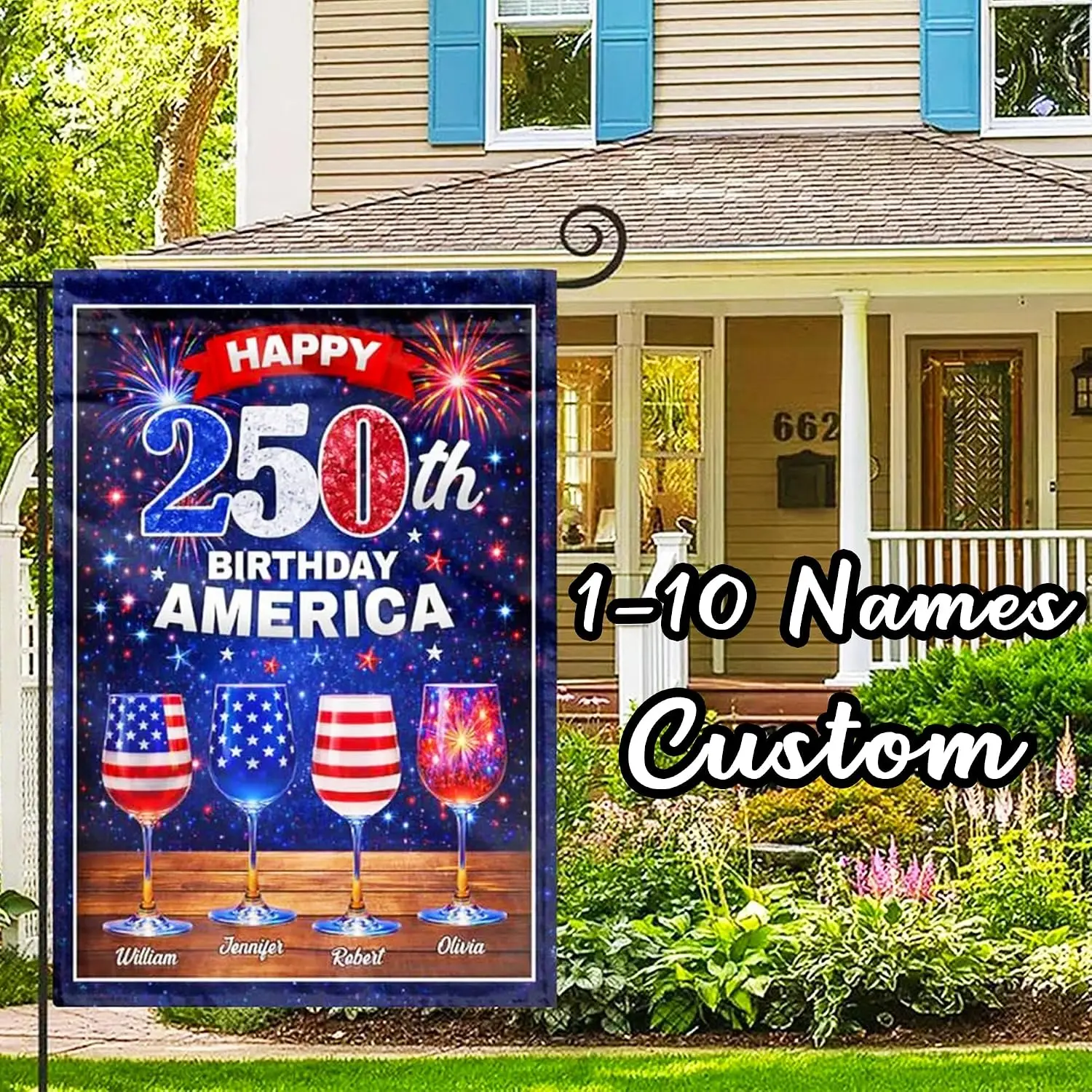 Custom 4th of July Garden Flag for Campsites, Personalized Garden Flag with Family Name Customized, Memorial Day Floral Welc kkz
