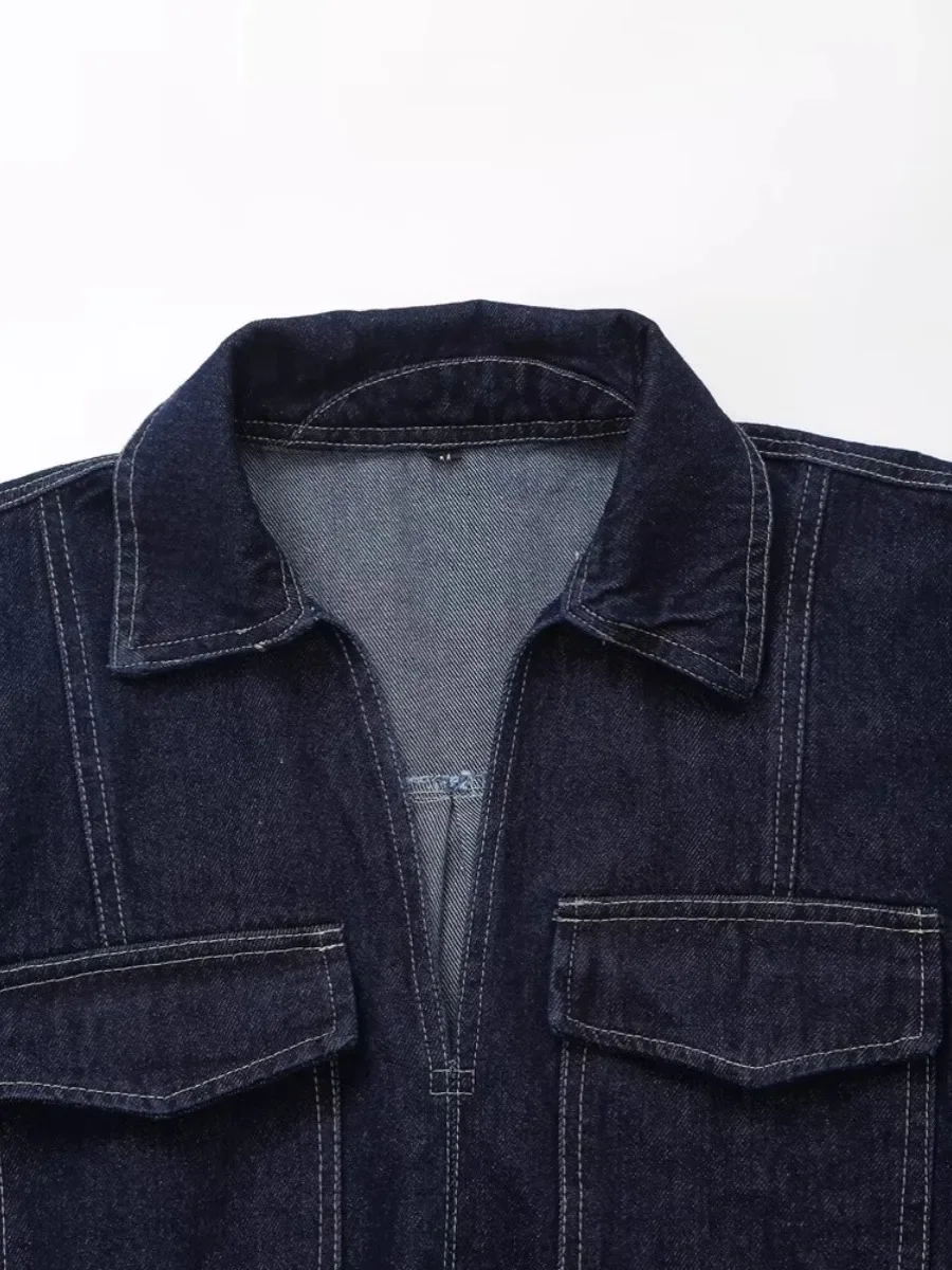 

European And American Style Denim Shirt Set For Women'S Summer Collar Short Jacket Paired With Casual Short Skirt Pants