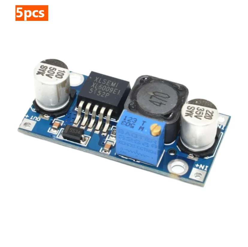XL6009 Boost Module DC-DC 3-32V to 5-35V 4A 94% Efficiency Step Up Replace LM2577 5Pcs for Arduino