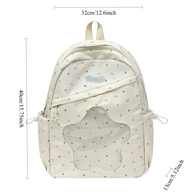 New Anime Dot Nylon Messenger Bag Cute Girl Super Light Student Backpack College Style Light Casual Transparent Star Backpack