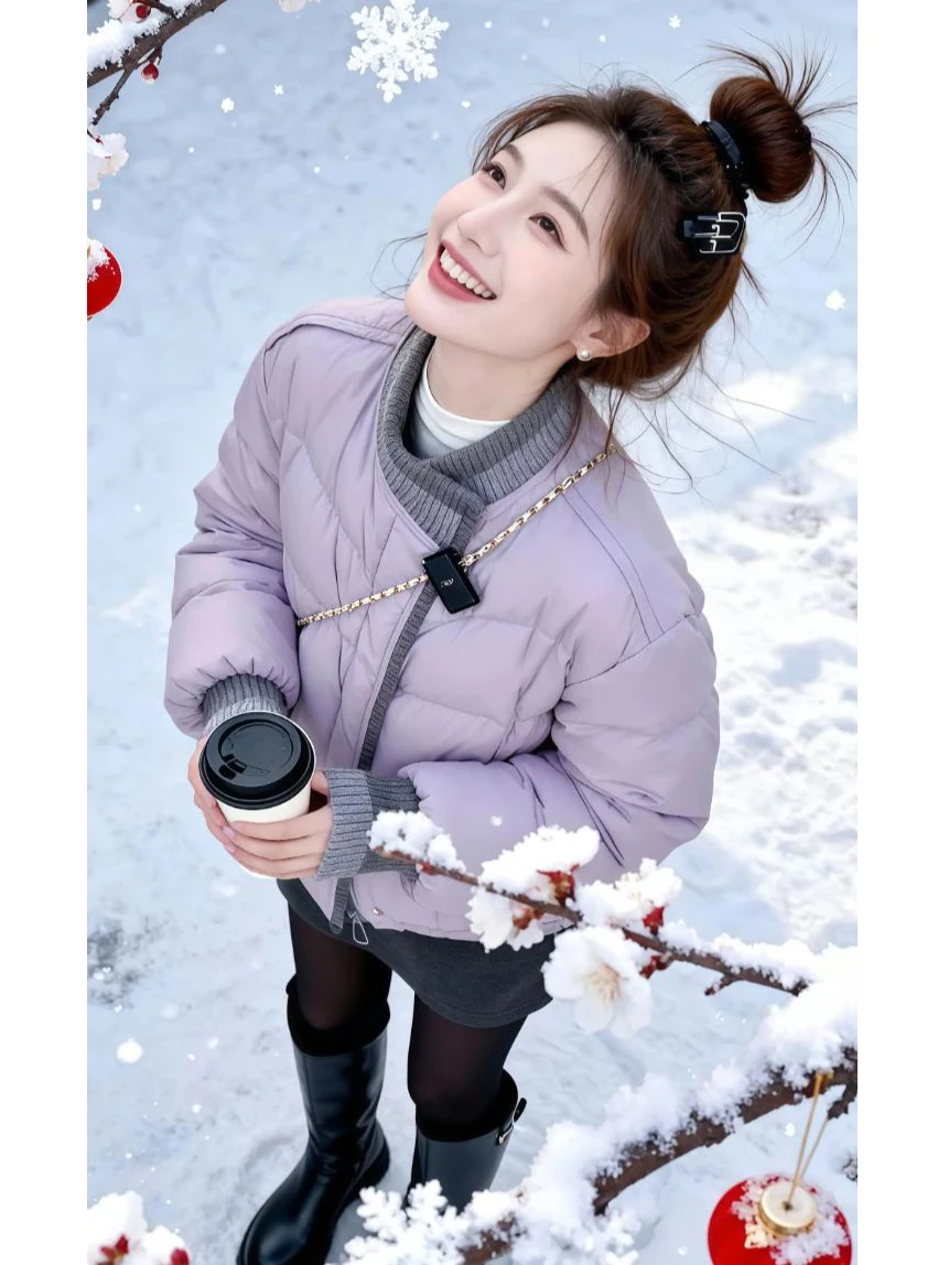 

Фиолетовая утепленная хлопковая куртка для женщин, новая зимняя модель, маленький размер, модная теплая хлопковая куртка-пуховик с длинными рукавами на молнии