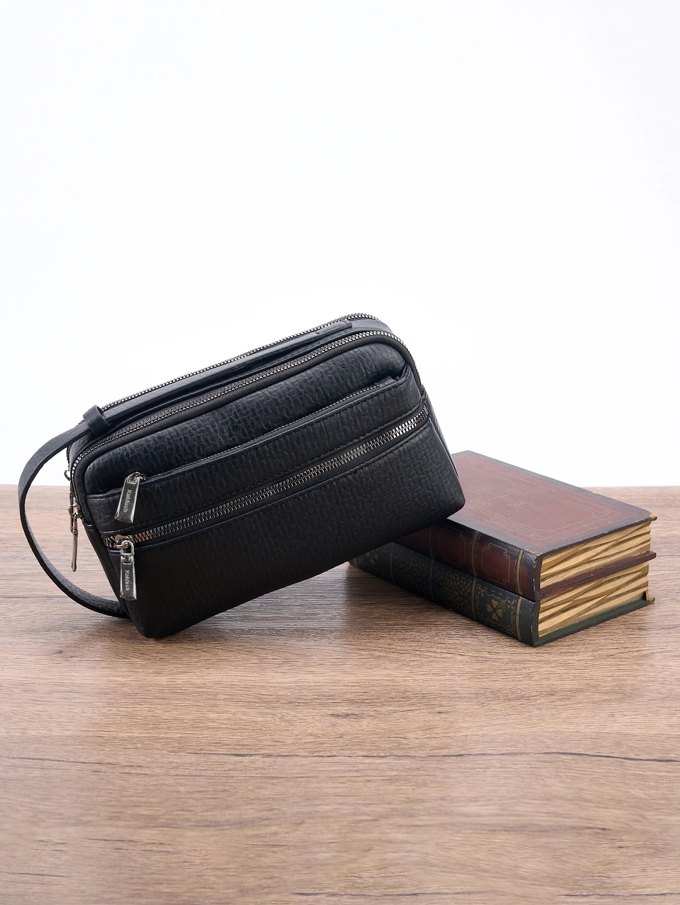 24cm Herren-Anti-Diebstahl-PU-Krokodil-Business-Handtasche - Wasserdichter Schlanker Organizer mit Handgelenkschlaufe, 3 Reißverschlusstaschen