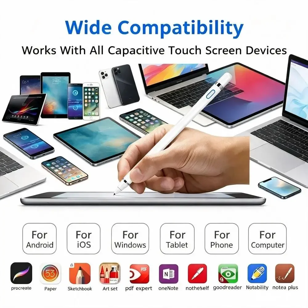 Rechargeable Universal Tablet Stylus Pen, Slim Active Touch Pencil for iOS iPad, Android Xiaomi Pad Samsung Tab Drawing Note 2