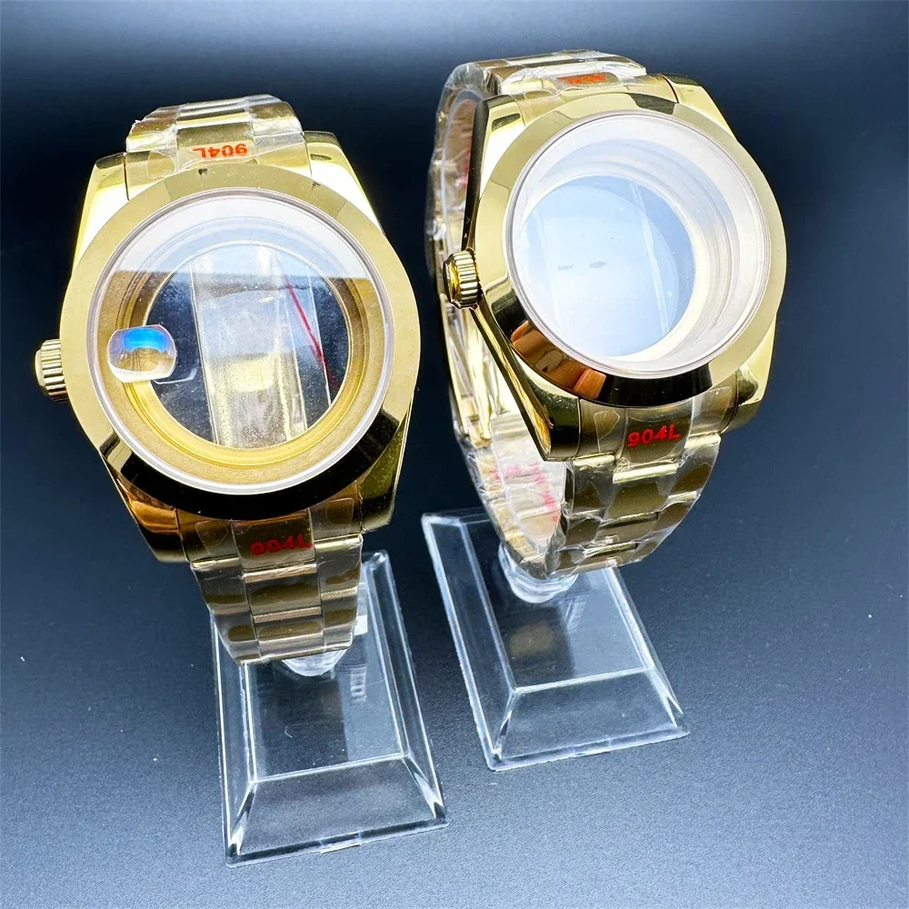 36mm PVD Gold Watch Case + Stainless Steel Strap Oyster Case Sapphire Crystal Watch Accessories for NH35/NH36/4R Movement