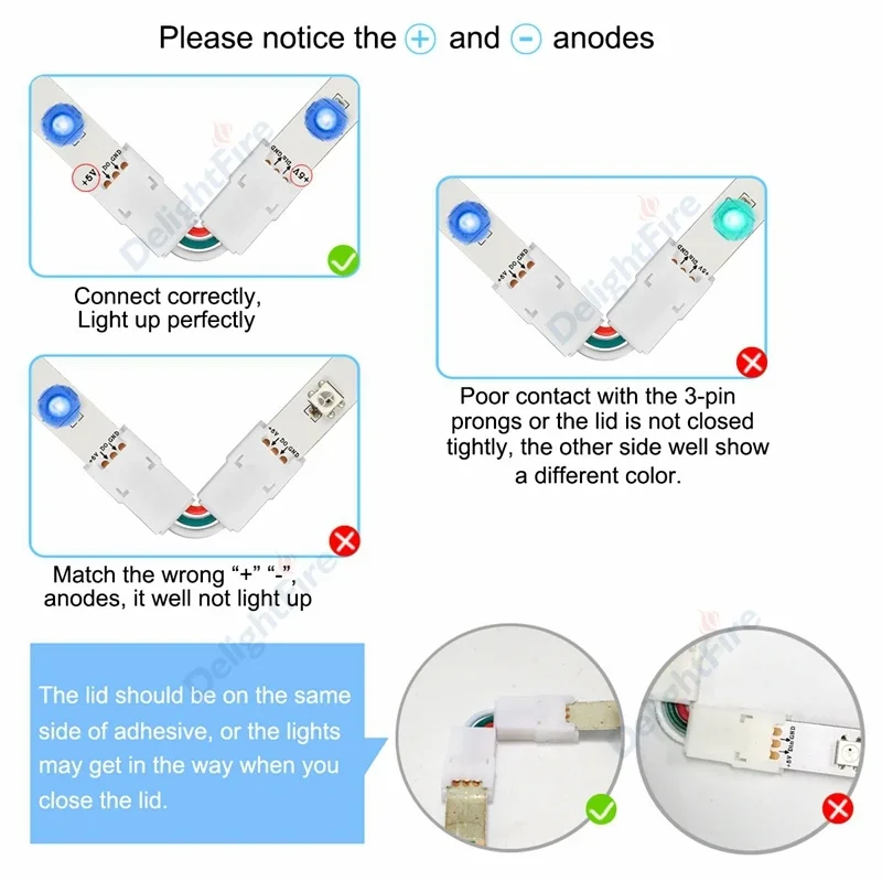 2/3/4Pin LED Strip Connector 8/10mm Adjustable(90-180 Degrees) Angle LED Connectors For 3528/5050 RGB LED Strip Lights Connector