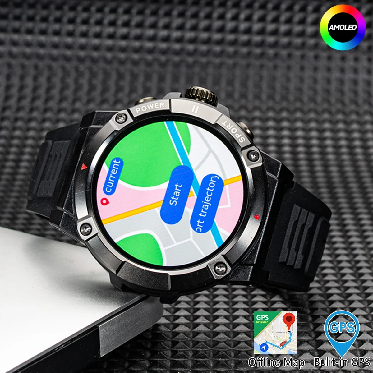 

Men's GPS Sport Smartwatch - IP68 Waterproof, 4GB Storage, with Offline Map, Import Route, Altitude Barometer & Compass