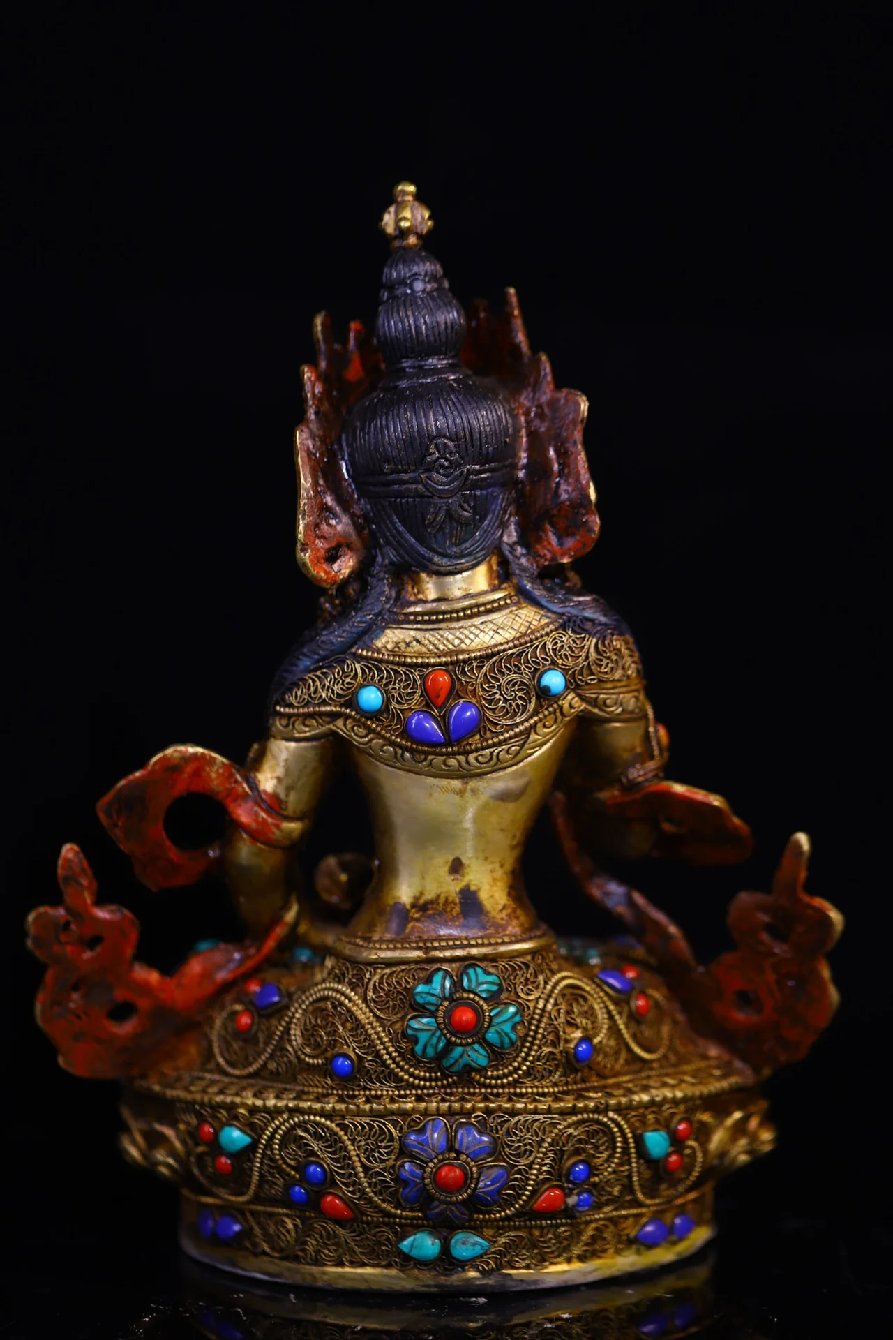

9"Old Nepalese temples Old Natural Crystal Filigree Mosaic Gem Gilded Vajrasattva Sitting Buddha Worship Hall Town house
