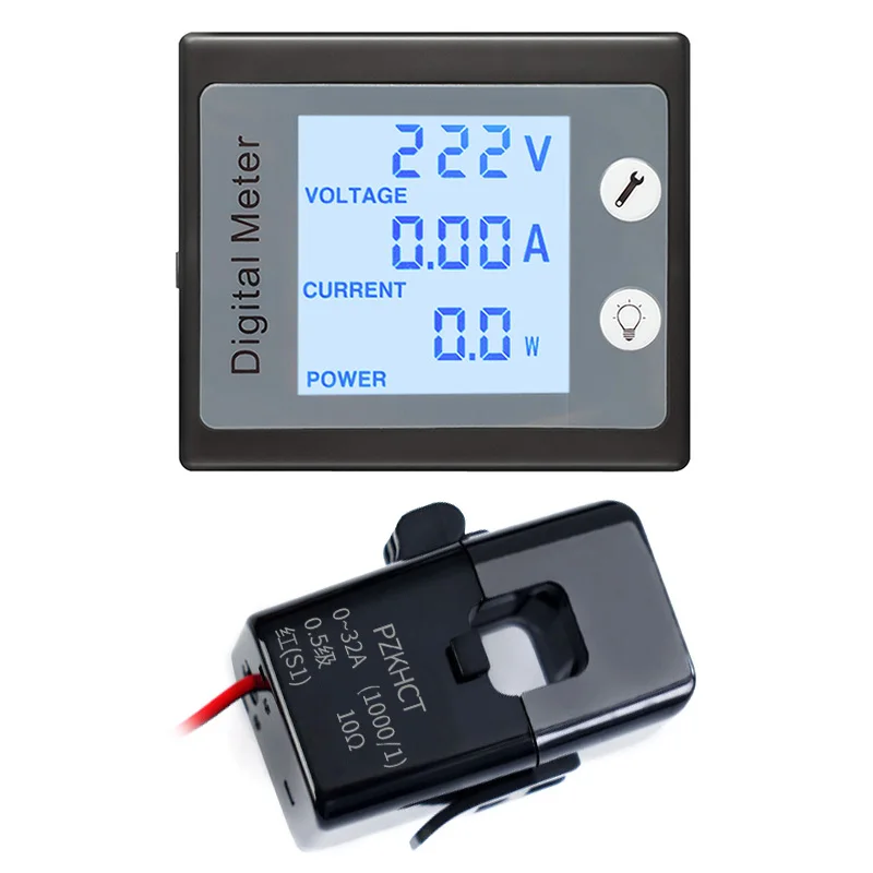 Testador de Corrente Elétrica com ct Voltímetro Digital Amperímetro Wattímetro Wattímetro Wattímetro Monofásico ac Pzem011 220v 32a 63a 100a