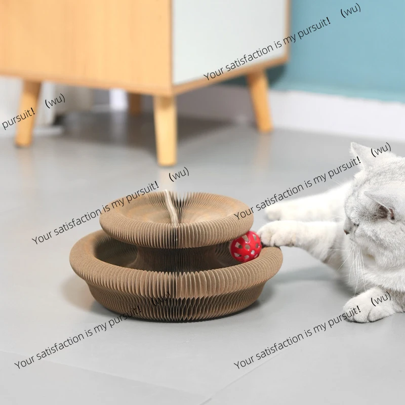 Magic corrugated cat scratching board toy with bell ball, environmentally friendly and wear-resistant
