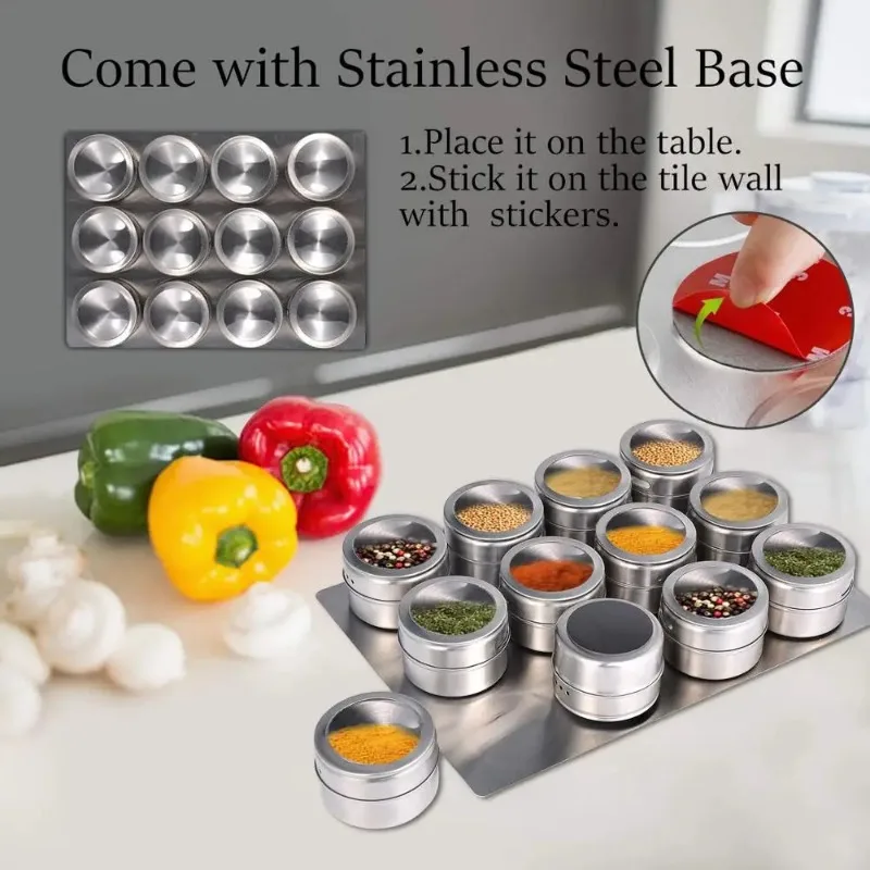 Magnetic Visual Stainless Steel Flavoring Tank with Wall Mounted Shelf Spice Seasoning Container Single Outdoor Barbecue Spice