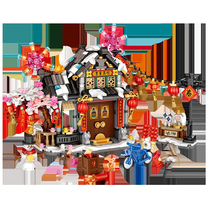 LOZ-1240 National tide Street View series Spring Festival house New Year gift wooden house model children\'s building blocks toys