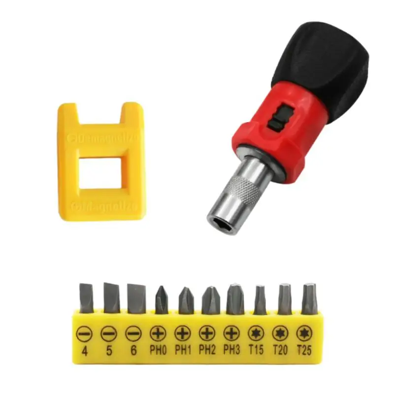 

1PC Ratchet Screwdriver 1/4 Inch Hex Ratchet Drill With Bits Magnetizer Handle Screwdriver Multifunctional Maintenance Tools