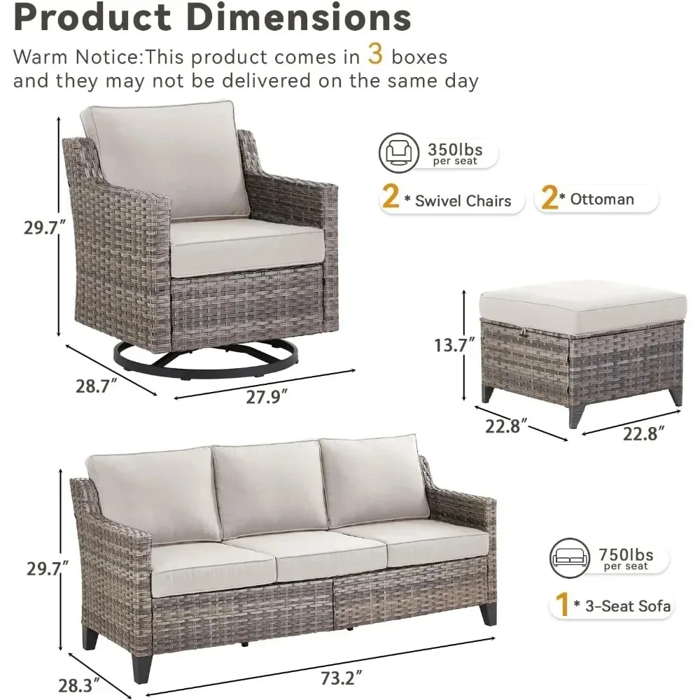 

5-Piece Wicker Outdoor Patio Furniture Set – Garden/Deck Conversation Set with Swivel Rocker Glider for Yard Gatherings