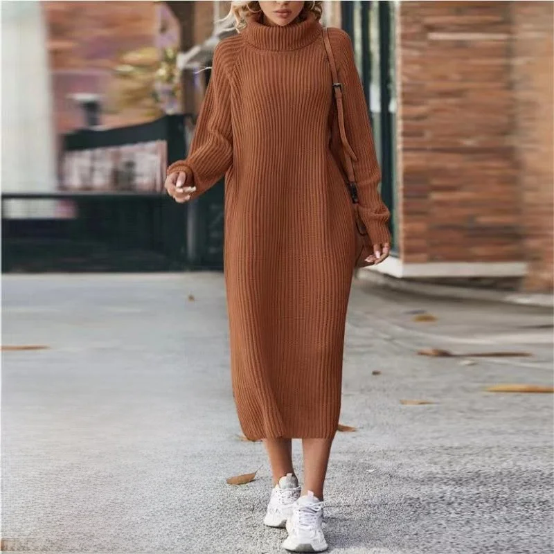 

Clean Color Knitted Sweater High Ne Long Women's Faion Spor id Patterned Single Piece Autumn 2024 Pure Color