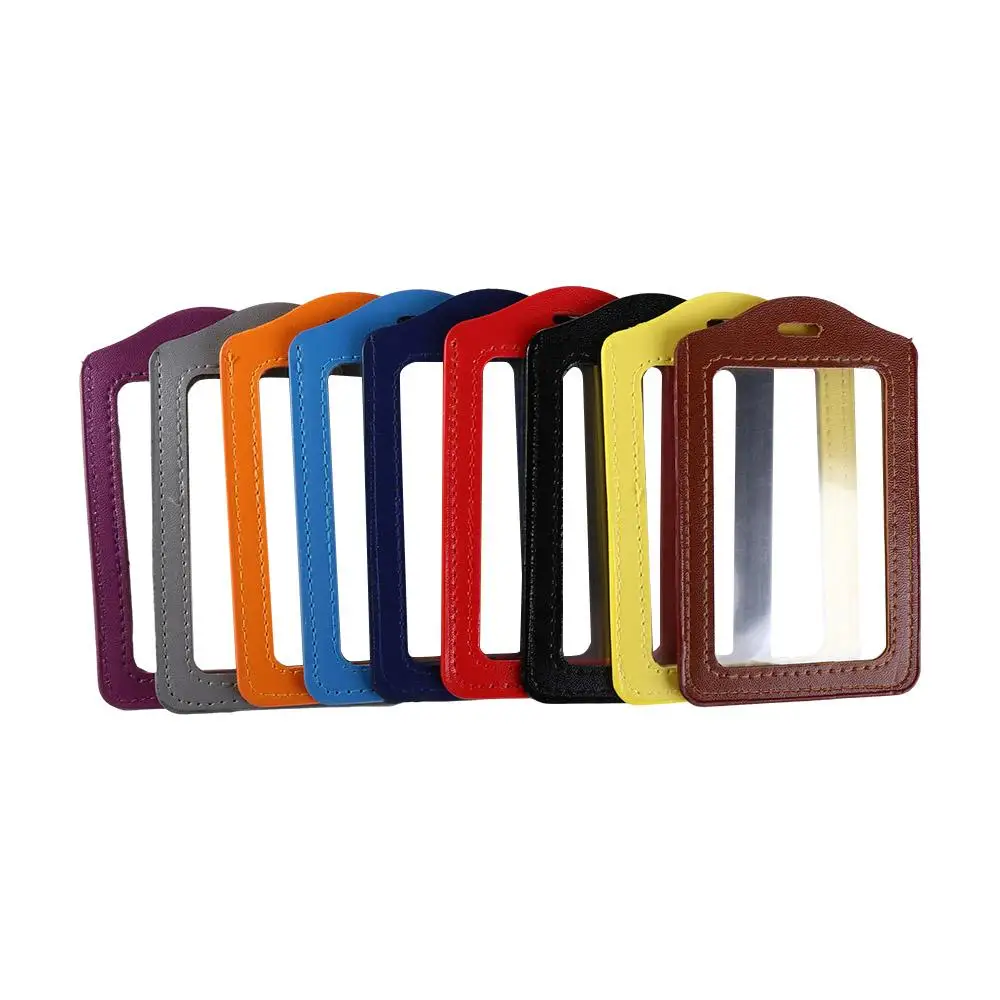 PU Leather ID Badge Case Transparent Work Identity Business Card Holder Employee Card Double-Sided Name Card Cover