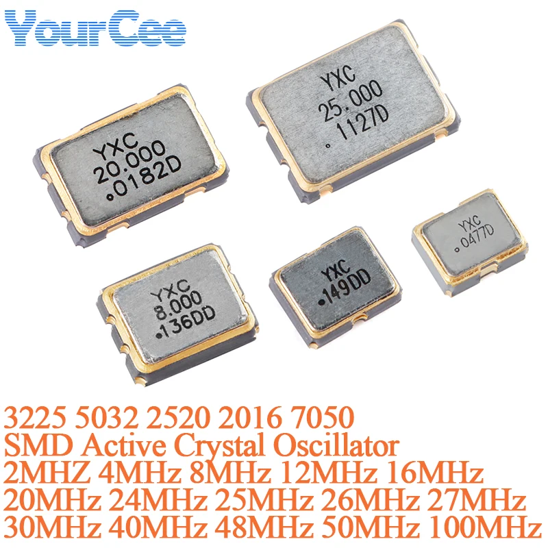 2PCS 3225 5032 2520 2016 7050 SMD Active Crystal Oscillator 2MHZ 4MHz 8MHz 12MHz 16MHz 20MHz 24MHz 25MHz 26MHz ±20ppm 1.8V~3.3V