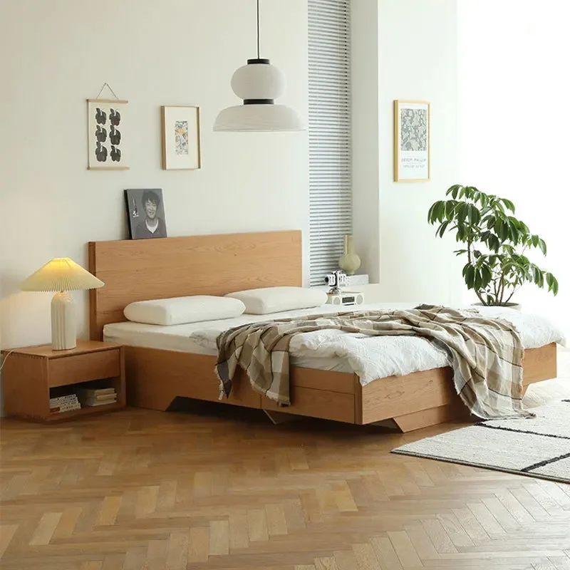 Nordic simple solid wood  suspended storage bed, storage double black walnut air pressure box bed