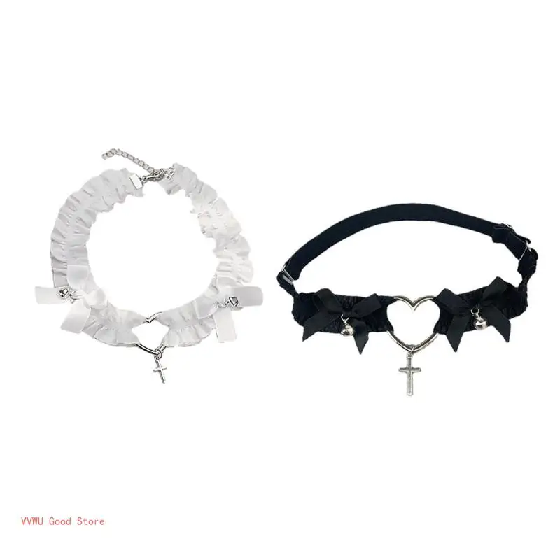 

Punk Gothic Lolitas Bells Lace Choker Collar Necklace Sweet Choker Necklace Bow Bells Choker Gift for Women Girls