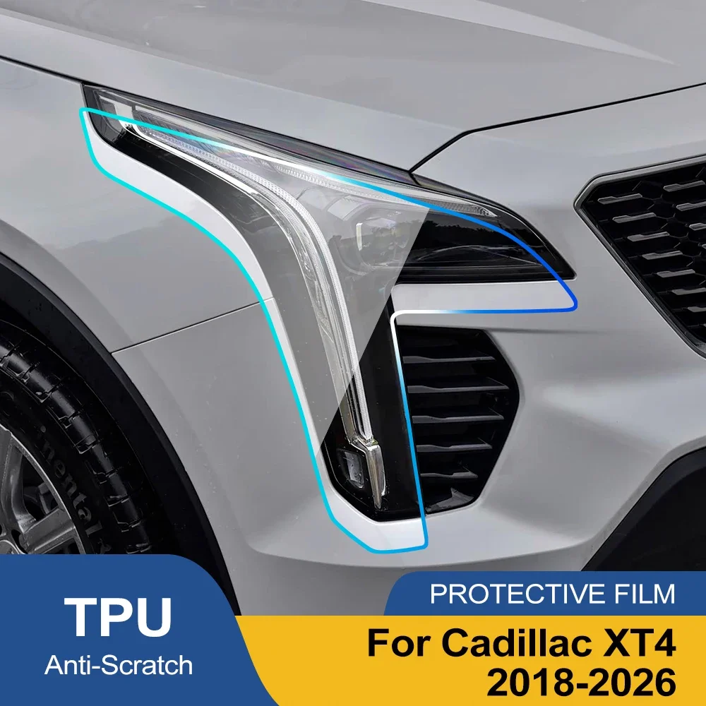 For Cadillac XT4 2024-2026 Smoke Black High-Gloss Pre-Cut Headlight Protection Film TPU PPF Anti-Scratch Car Vinyl Wrap Kit