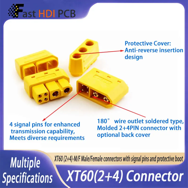 XT60-F/M 6ピン コネクターセット、保護カバー付き、20A高電流+信号ピン、ドローンバッテリーおよびコントローラー用