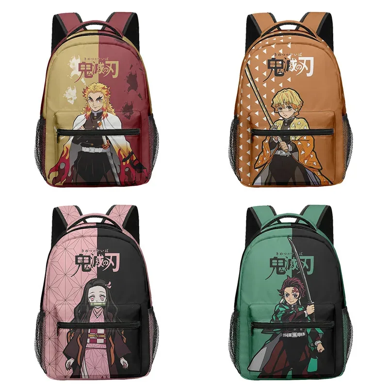 Mochila con estampado 3D de Anime Demon Slayer Tanjiro Nezuko para estudiantes universitarios, bolso escolar grande, bolso para ordenador portátil de 15 pulgadas, escuela secundaria