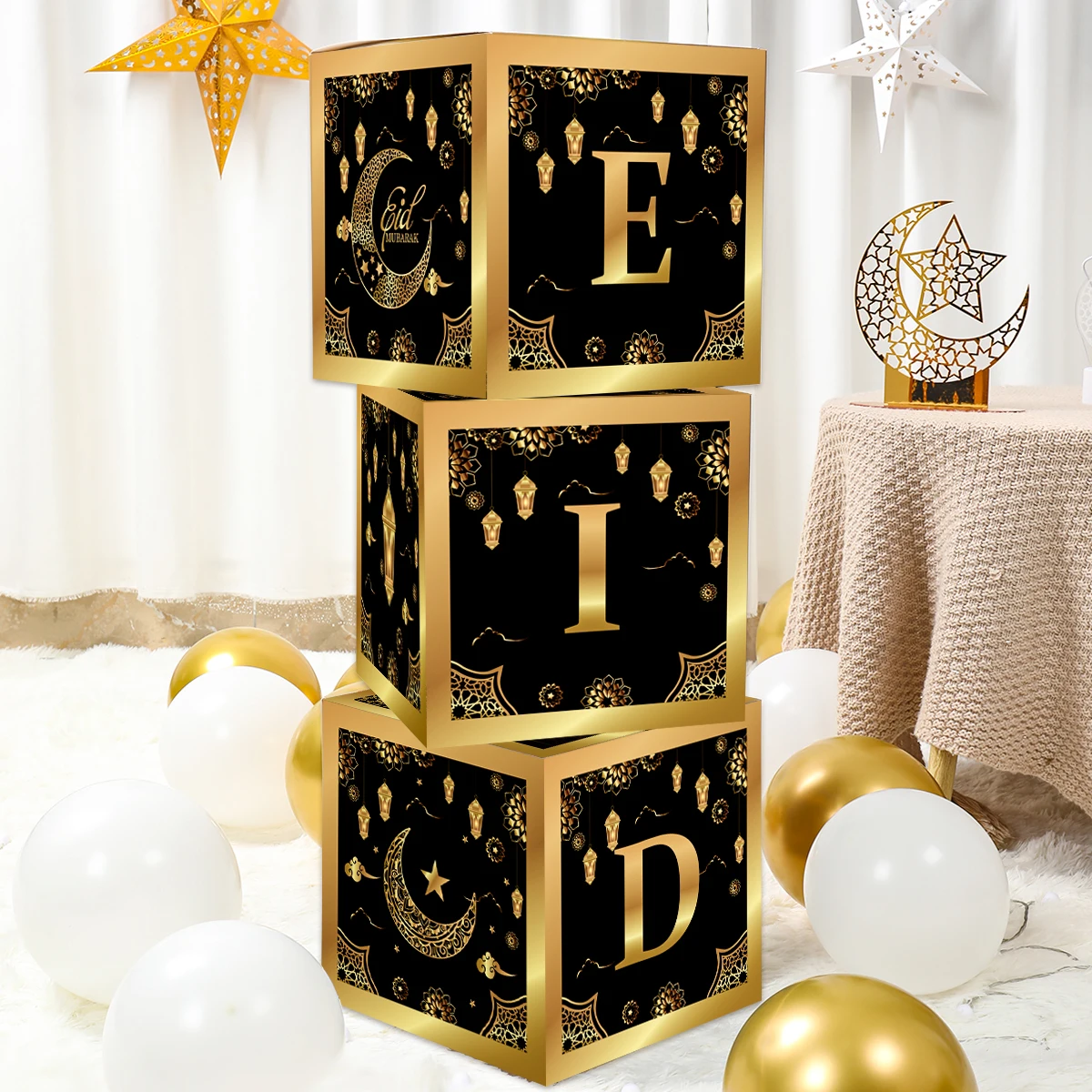 EID Mubarak Decoration Black Gold Box Ramadan Decor 2025 for Home Gift box Ramadan Kareem Islamic Muslim Party Eid Al Adha Gifts