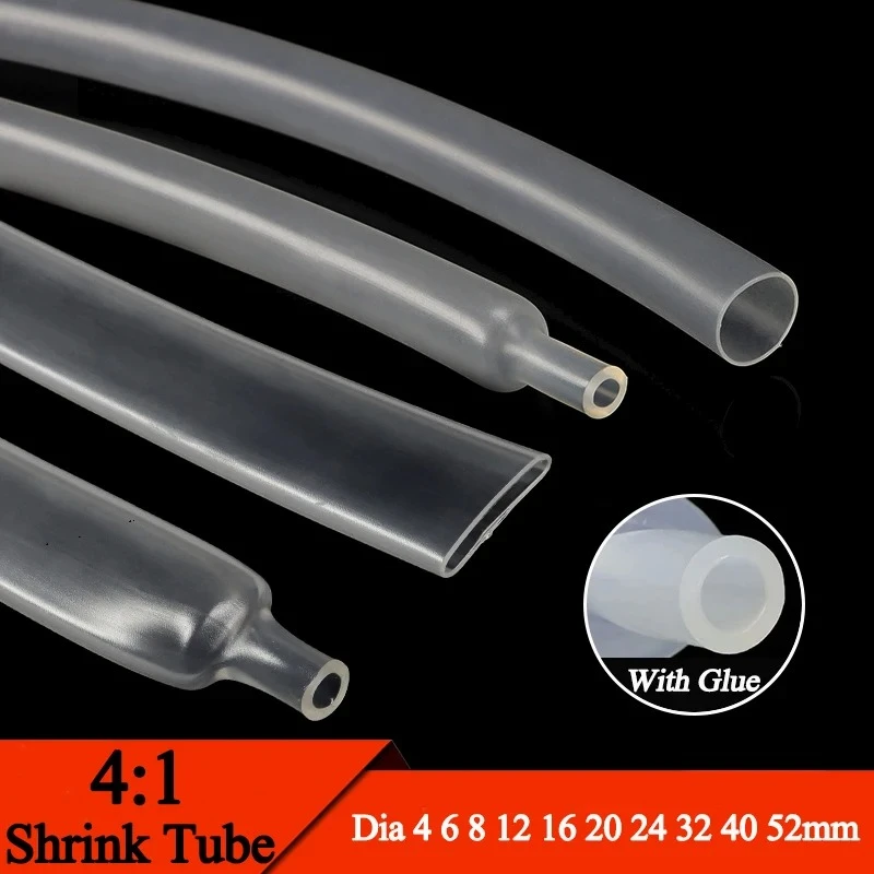 1~10m 4:1 Transparent Heat Shrink Tubing With Glue 4~ 52mm Double Wall Adhensive Polyolefin Sleeve Lined Wire Cable Protector