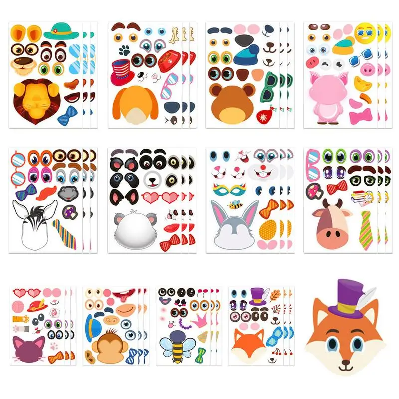 

Animal Matching Stickers 12 Styles Cute Make A Face Stickers Anti-fade Mix And Match Sheets Cute And Safe Animal Face Stickers