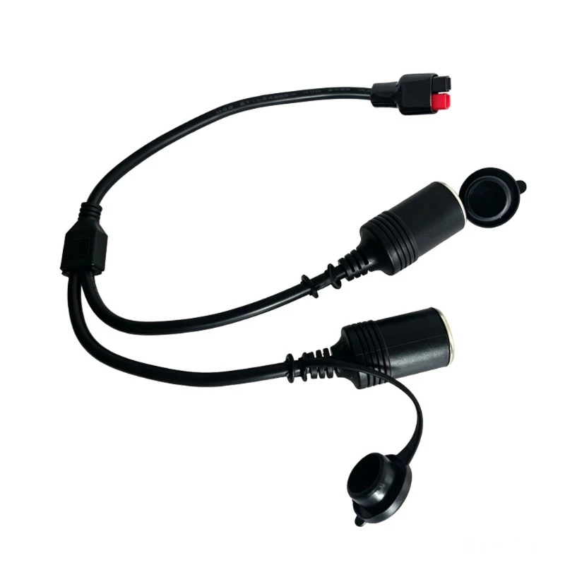 462B Two 12V Accessory Sockets Adapter Cable with 45A Style Plugs, 12AWG 40 Cm Vehicle Power Wire with Attached Protective Cap