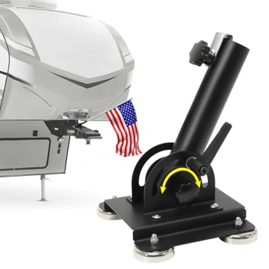 

Magnetic Flag Pole Holder for 5th Wheel RV Hitch Magnetic RV Flag Pole Mount 180° Adjustable Angle No-Drill Installation Fit fo