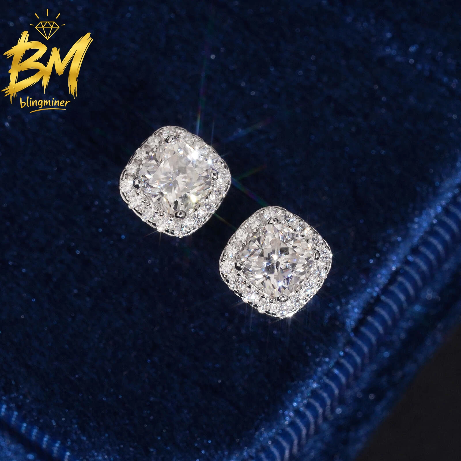 Blingminer Fashion Style 8mm VVS Moissanite Earrings For Men Women S925 Silver Ear Studs Jewelry Pass Diamonds Tester GRA