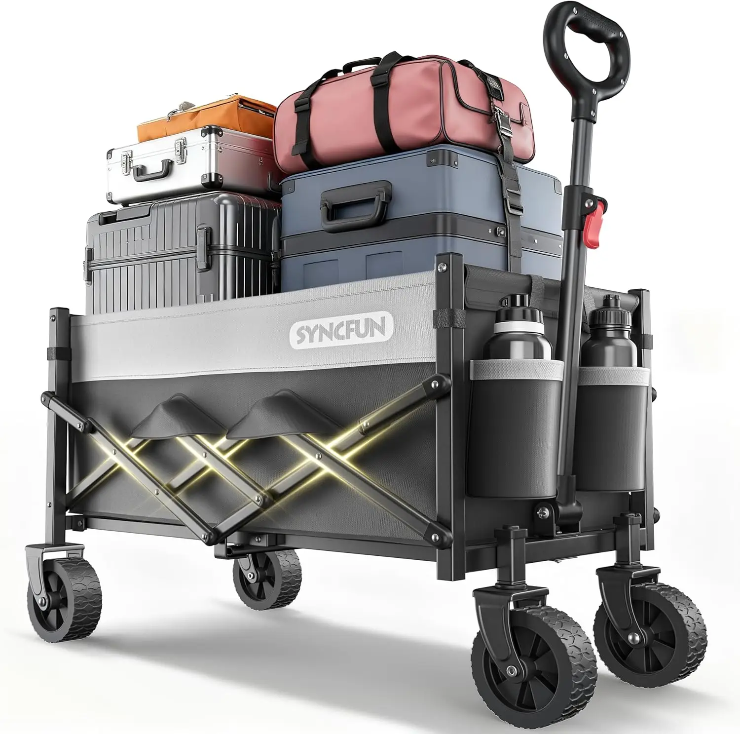 

Foldable Wagon Cart 300lbs Capacity, All Terrain Wheels for Beach Garden Shopping, Portable Utility Cart Black