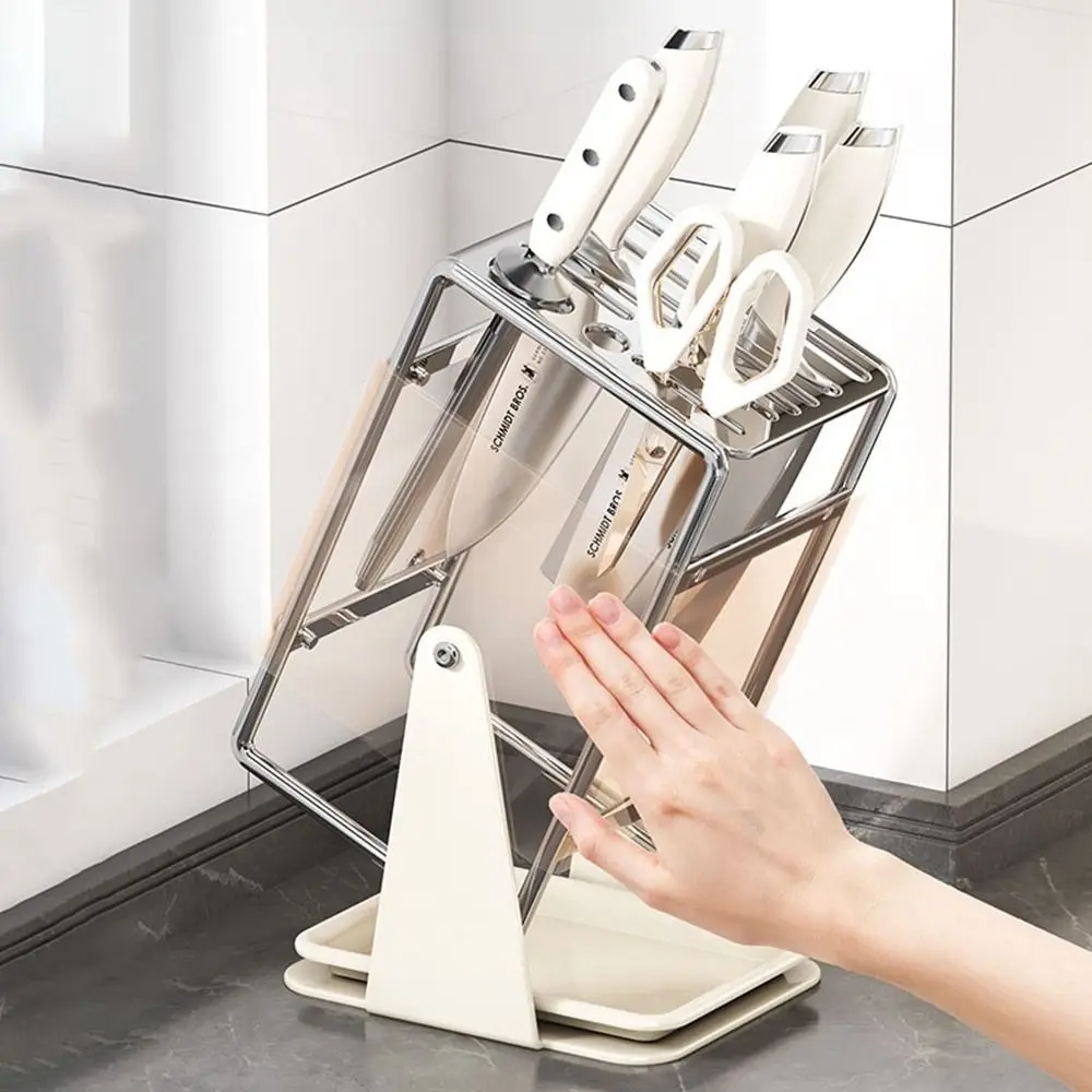 

Stable Stainless Steel Cutter Holder Rotatable Anti-slip Chopstick Bucket Large Capacity Space Saving Kitchen Storage Rack