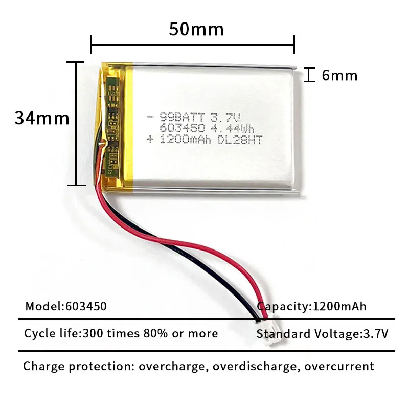 1-10pcs 603450 1200mAh Battery Lipo 3.7V Polymer Rechargeable Lithium Batteries for Dashcam,story Machine,Smart Door Lock