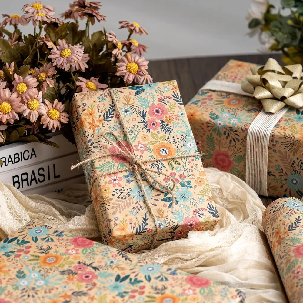 Floral Kraft Wrapping Paper Roll 17